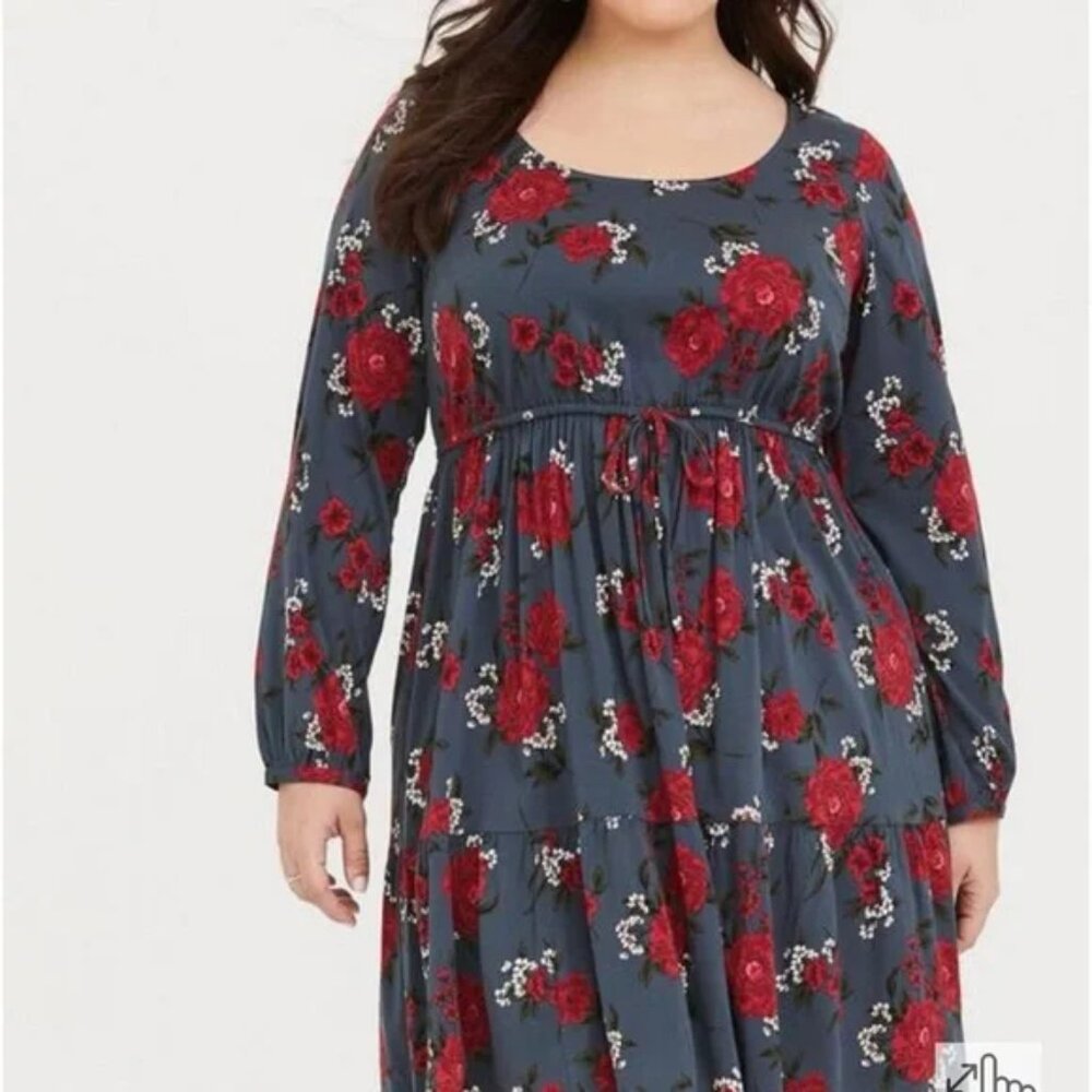 Torrid Florla Mini Challis Skater Dress Slate Gray Red Size 3X - Picture 3 of 12